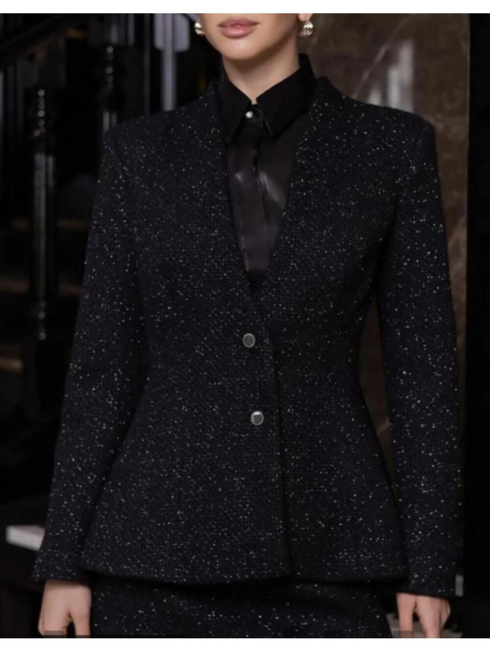 Le Suit Collections Black Shimmer Tweed Skirt & Jacket Set - Women's 12, NWOT
